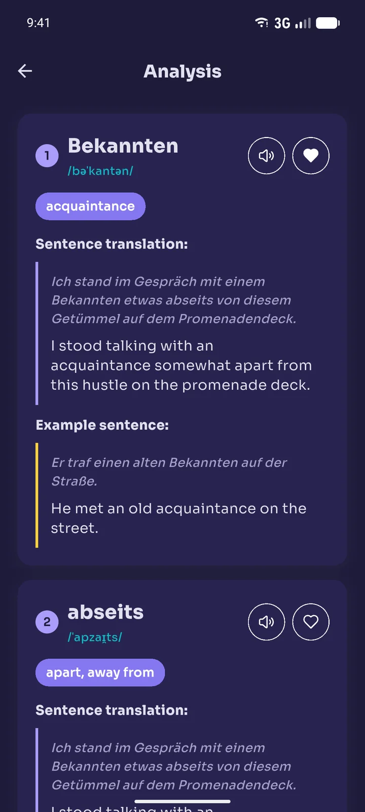 Analysis result: translations of underlined words