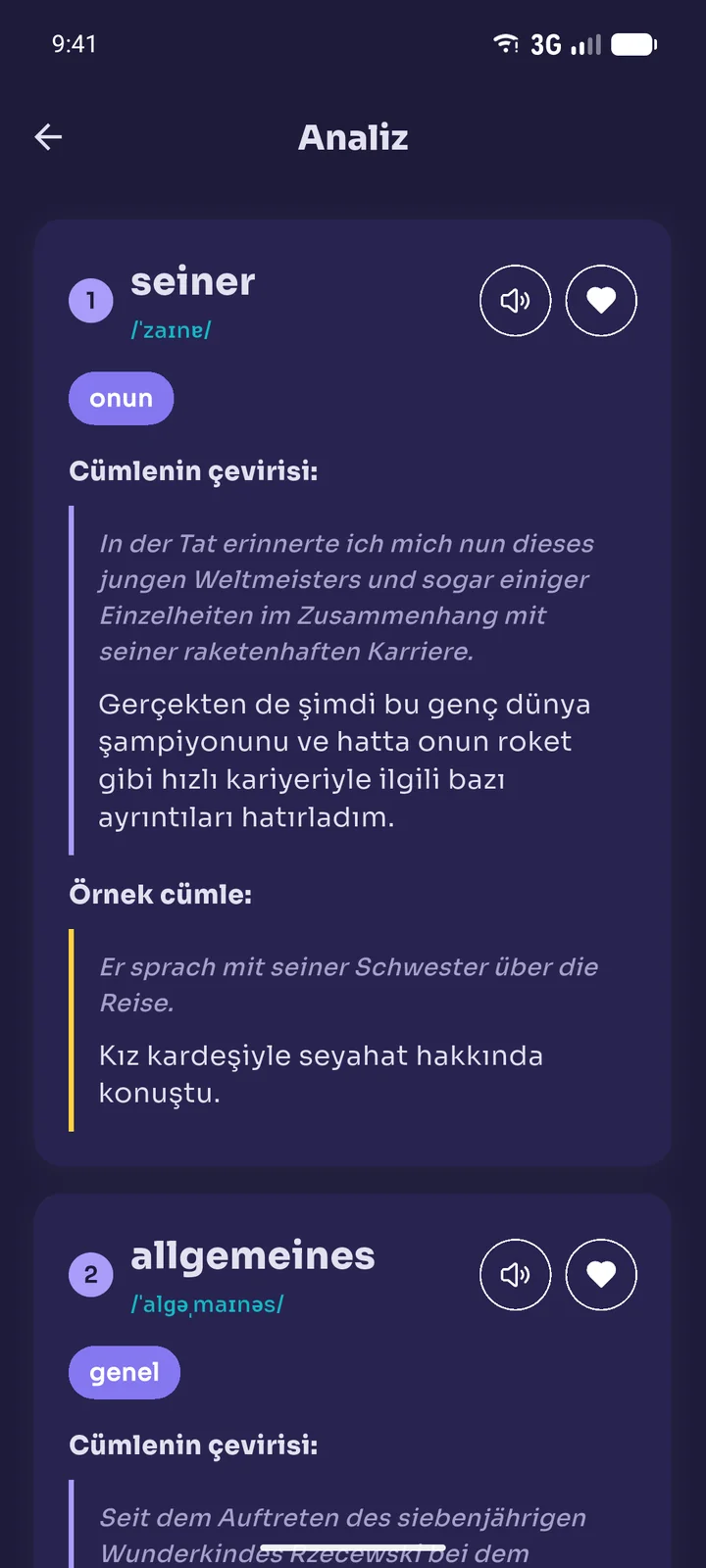 Analiz sonucu: altı çizili kelimelerin çevirisi