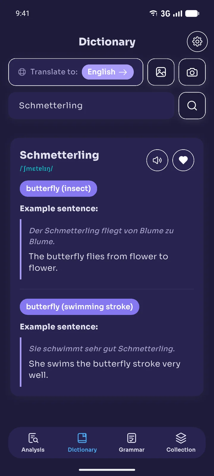 Dictionary result screen