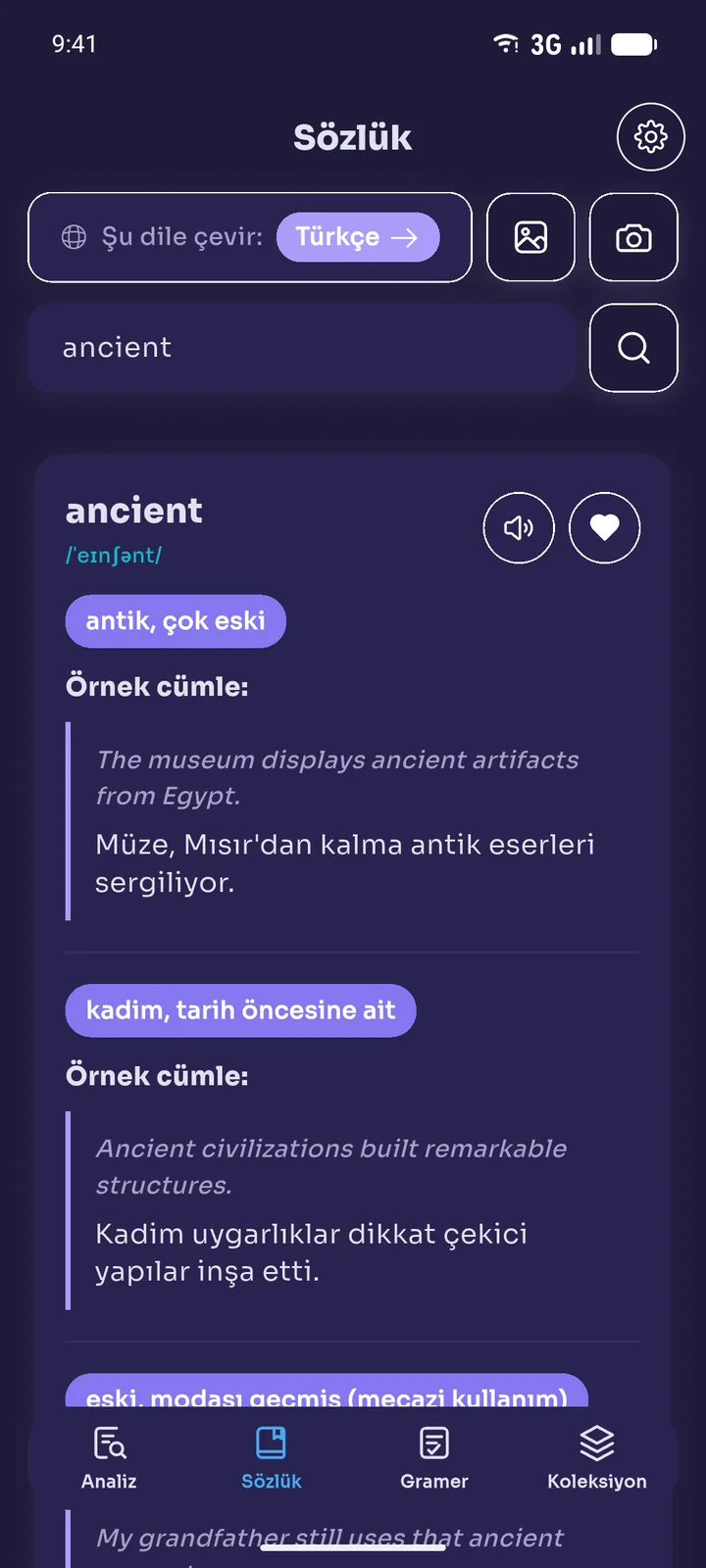 Sözlük sonuç ekranı