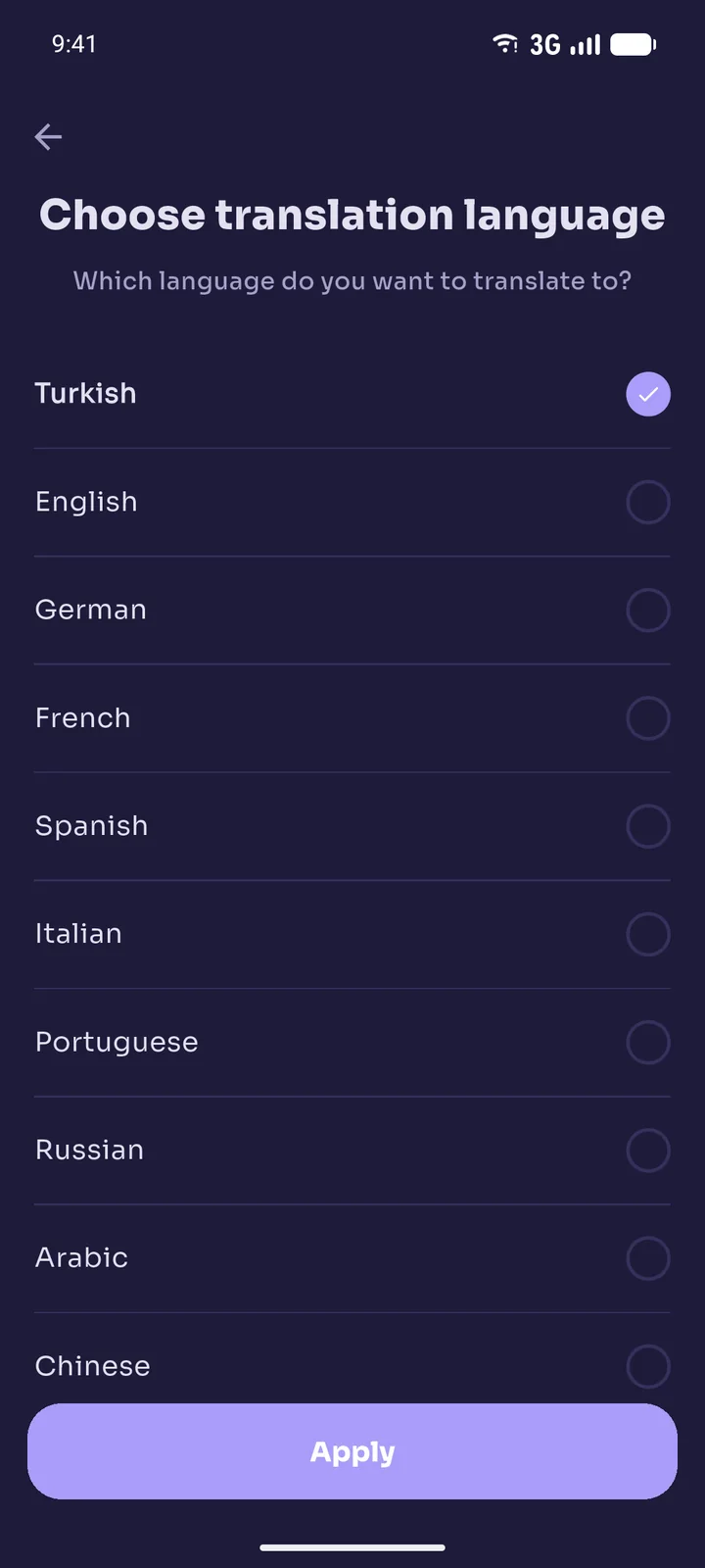 Translation language picker