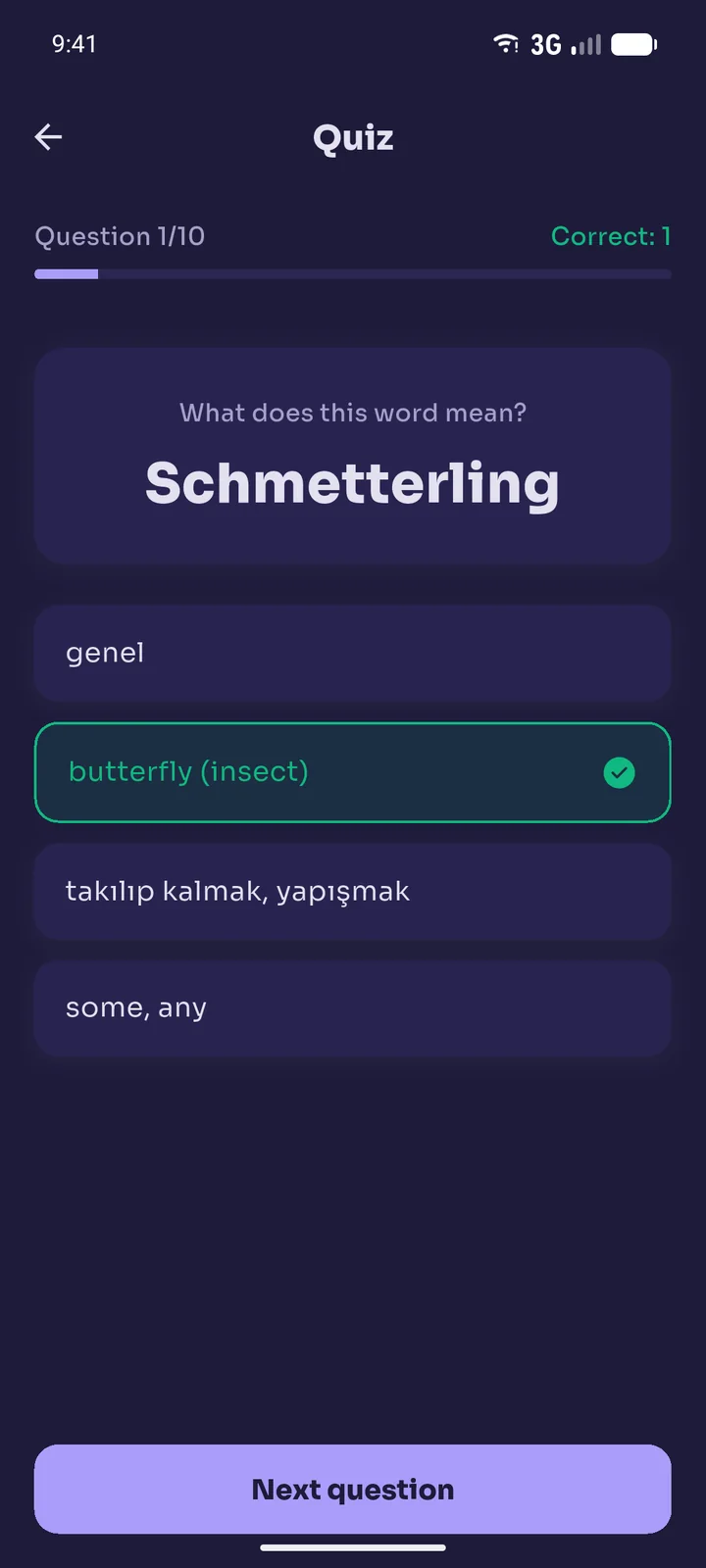Quiz screen