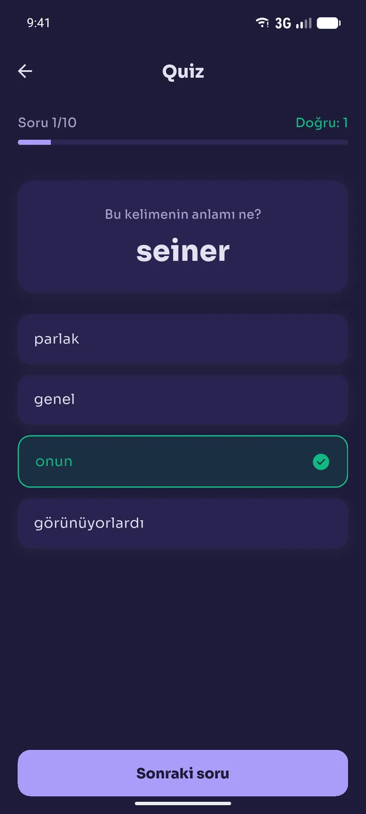 Quiz ekranı
